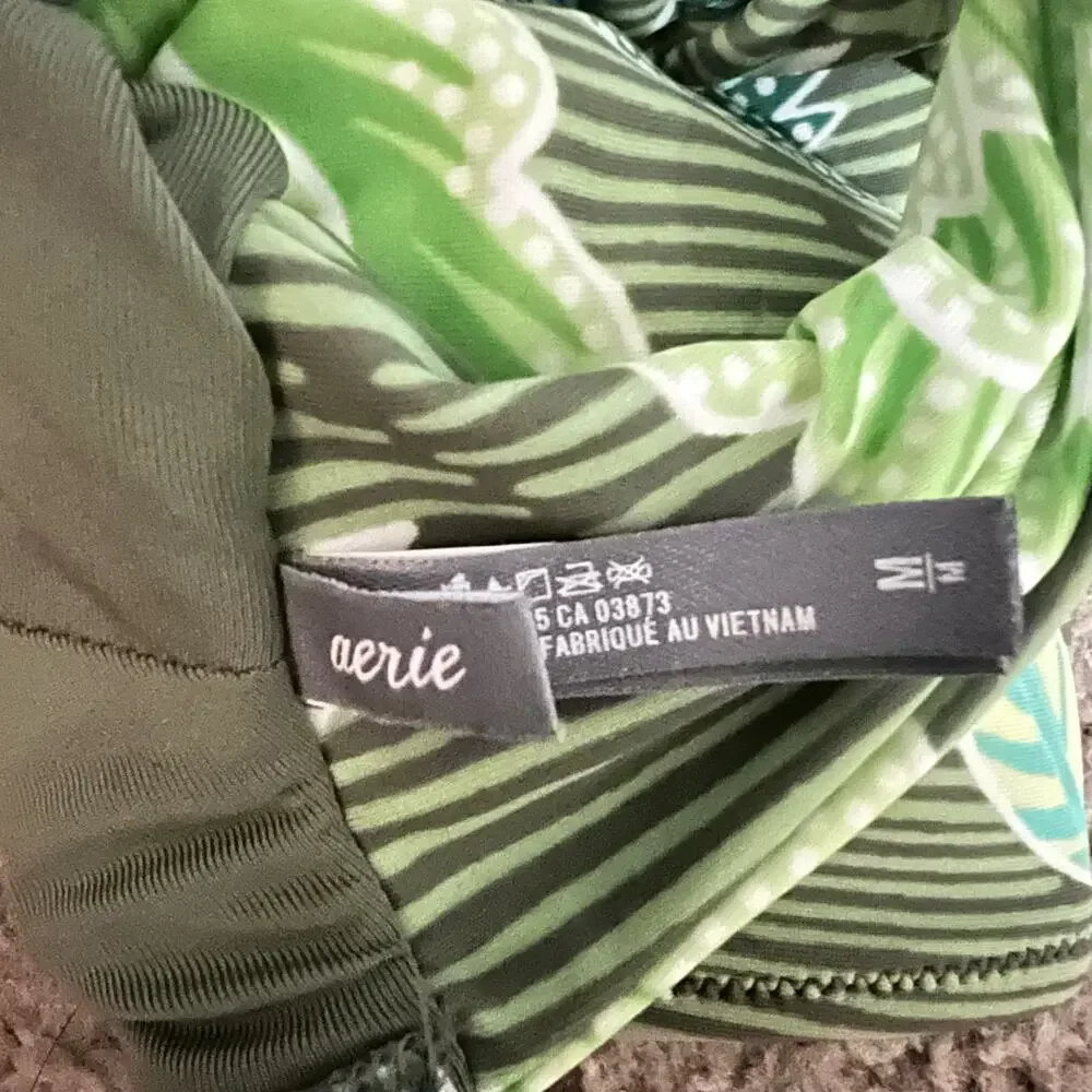 Aerie Scoop Striped Floral Leaf Swim Bikini Top Medium Women’s Green 9996 - Picture 3 of 4